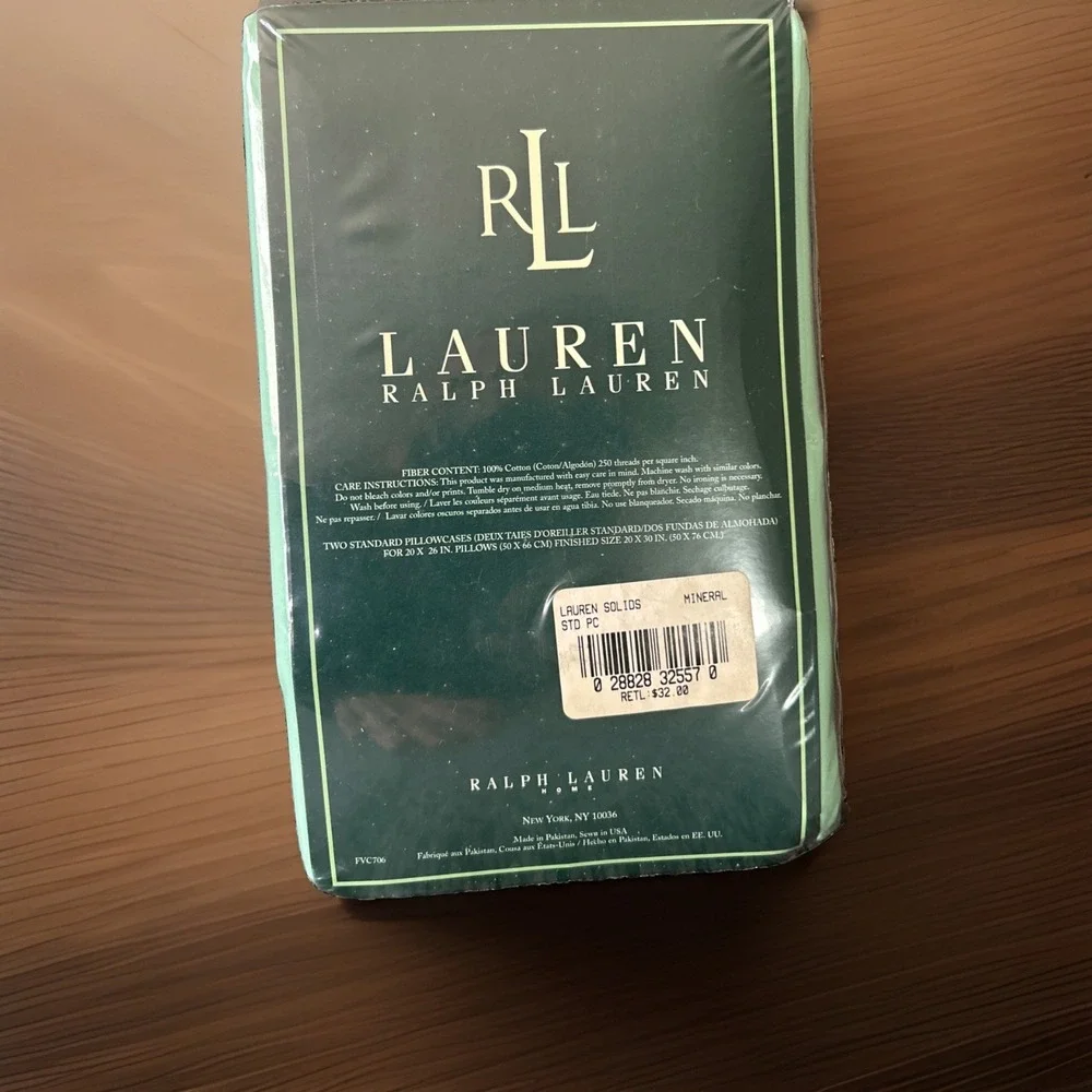 Lauren Ralph Lauren Mineral (Green) King Size  Pillowcases New Old Stock Sealed